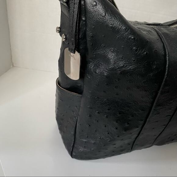 Furla Soho Hobo Bag Leather Shoulder Top Handle Ostrich Embossed $398 Black EUC - Picture 11 of 13